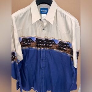 Vtg WRANGLER Pearl Snap WESTERN Rodeo Cowboy Ranch Shirt Mens Sz XXL Wild Horses